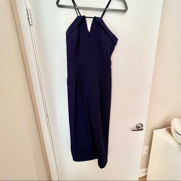 Navy Blue Wide Leg Ankle Jumpsuit - Picture 3 of 6